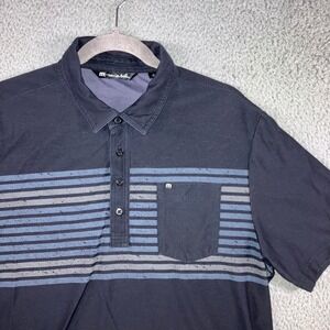 Travis Mathew Polo Shirt Men Large Black Blue Stripe Pocket Golf Casual